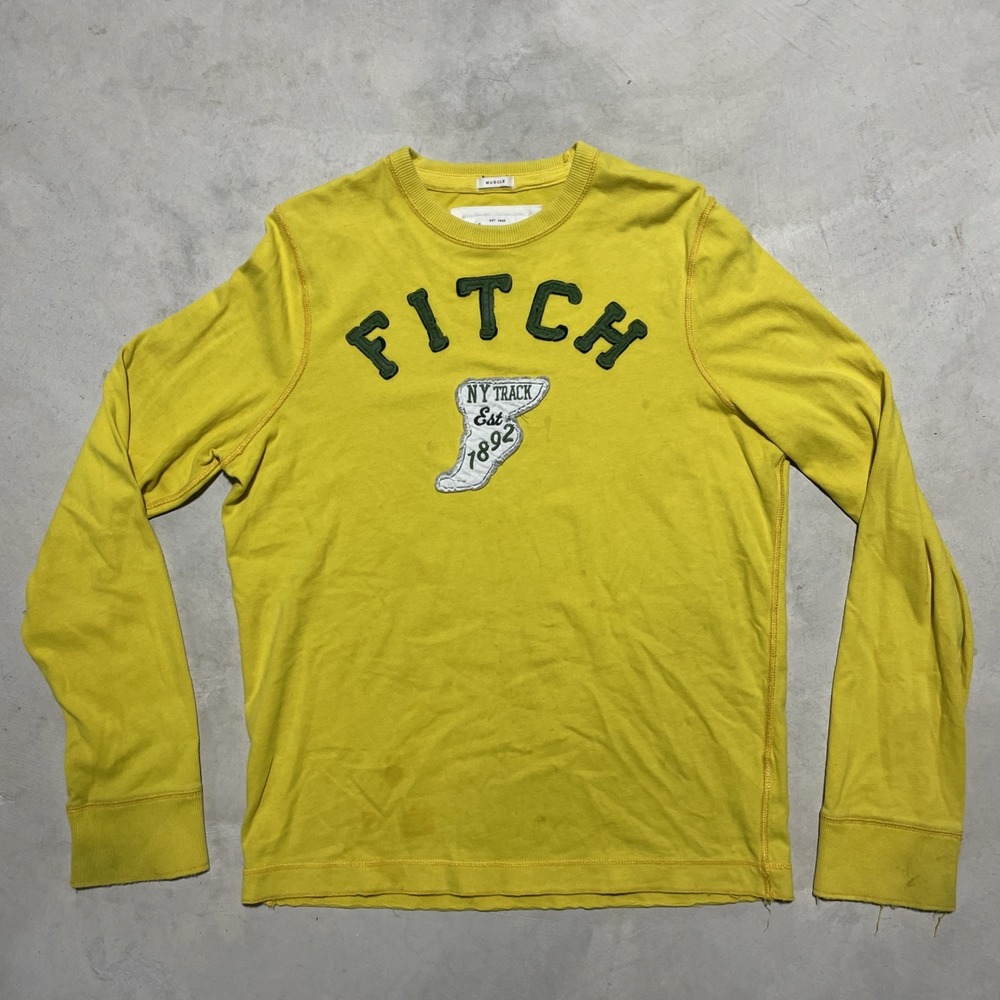 Abercrombie Fitch Long Sleeve Shirt L Yellow Muscle NY Track Applique Spellout